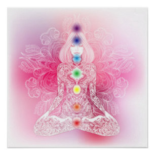 Póster Siete damas rosadas chakras