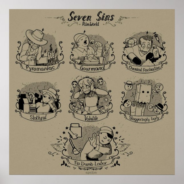 Póster Siete Pecados De RimWorld