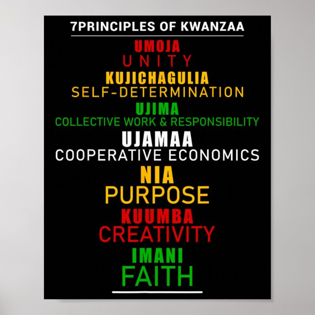 Póster Siete Principios De Kwanzaa Navidades Afro-américa (Frente)
