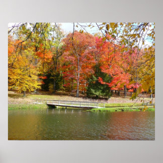 Póster Siete Springs Fall Bridge III Paisaje de Otoño