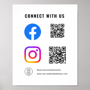 Póster Siga el código QR del logotipo aquí Conectarse con