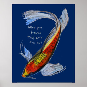 Póster Siga sus pescados anaranjados del japonés de Koi
