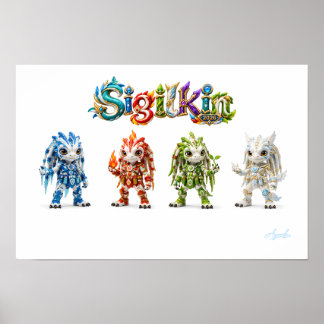 Póster Sigilkin — Cuatro Héroes Elementales