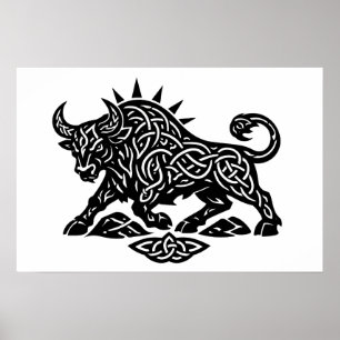 Póster Sigilo del Toro Tauro — Tatuaje Zodiacal Terrenal