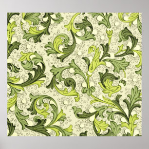 Póster Siglo XVIII: Papel tapiz Floral Antique.