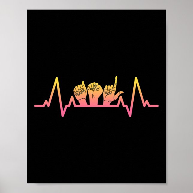 Póster Sign Language Heartbeat Tee Teacher Deaf Awareness (Frente)