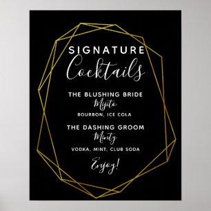 Póster Signature Cocktail bar sign geometric wedding