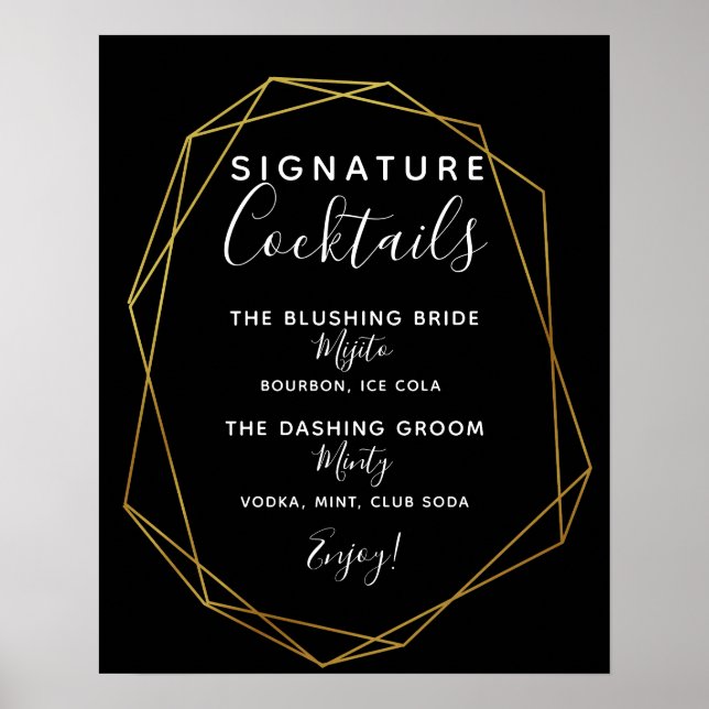Póster Signature Cocktail bar sign geometric wedding (Frente)