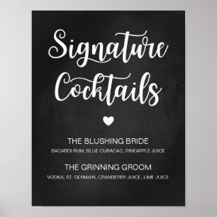 Póster Signature Cocktail Boda Rótulo caligrafía moderna