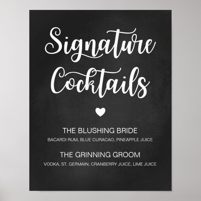 Póster Signature Cocktail Boda Rótulo caligrafía moderna (Frente)