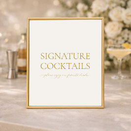 Póster Signature Cocktails Elegant Wedding Bar Sign