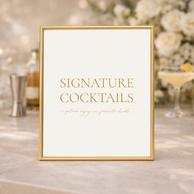 Póster Signature Cocktails Elegant Wedding Bar Sign (Subido por el creador)