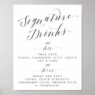Póster Signature Drinks Cocktails Wedding Bar Menu Sign