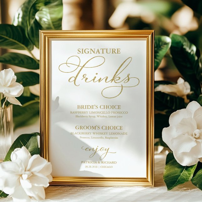 Póster Signature Drinks Elegant Gold Foil Wedding Sign (Subido por el creador)