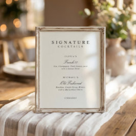Póster Signature Drinks Elegant Simple Wedding Bar Sign