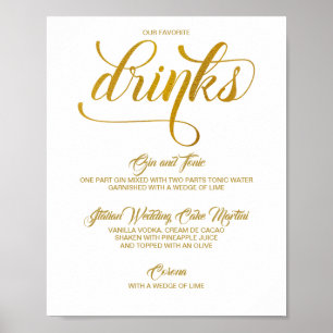 Póster Signature Drinks Wedding Sign - Gold Foil (Faux)