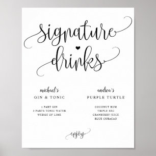Póster Signature Drinks Wedding Sign Rustic Calligraphy