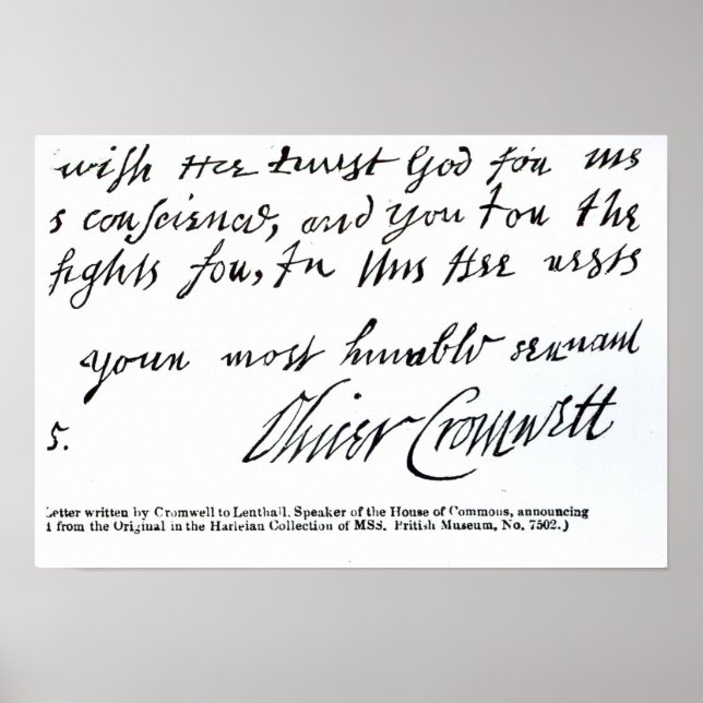 Póster Signature Oliver Cromwell, de manuscrito (Frente)