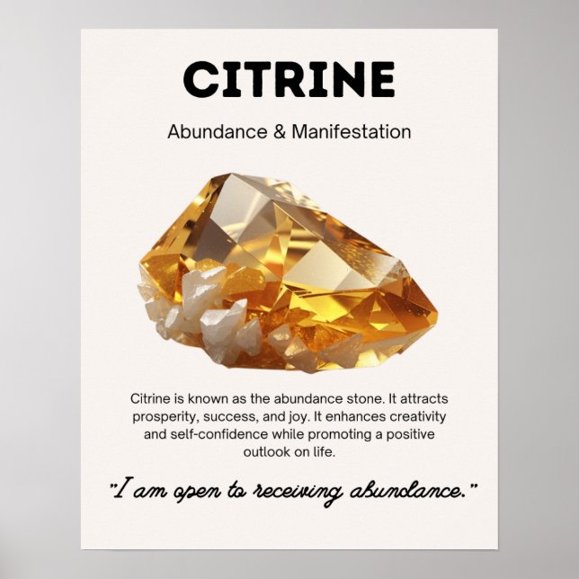Póster Significado de cristal de piedra de citrina (Frente)