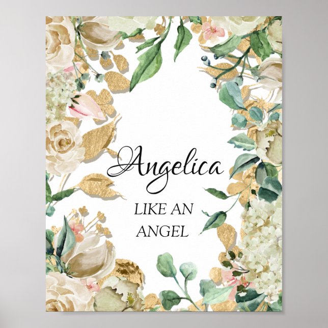 Póster Significado del nombre Angelica Floral Boda Cumple (Frente)