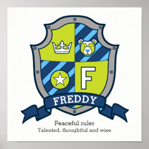 Póster Significado del nombre de niño Freddy letra F escu