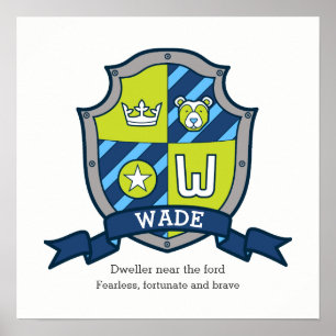 Póster Significado del nombre de niño Wade letra W oso cr
