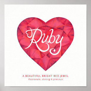 Póster Significado del nombre Rubí corazón acuarela gema