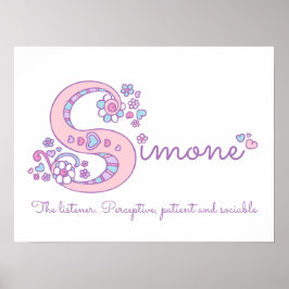 Póster Significado del nombre Simone letra S garabato art