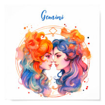 Signo astrológico zodiaco de Gemini en acuarela