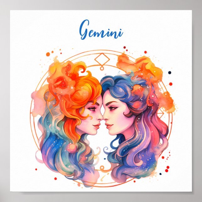 Póster Signo astrológico zodiaco de Gemini en acuarela (Frente)