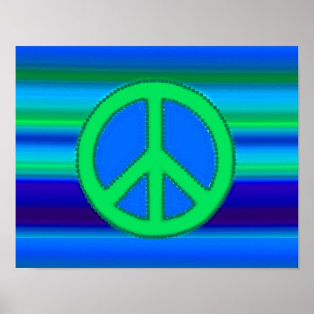 Póster Signo azul verde fractal y de paz (Frente)