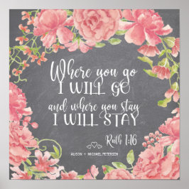 Póster Signo boda de citas de peonías rosadas de tablero 