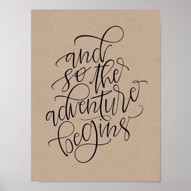 Póster signo boda rústico - y así comienza la aventura (Frente)
