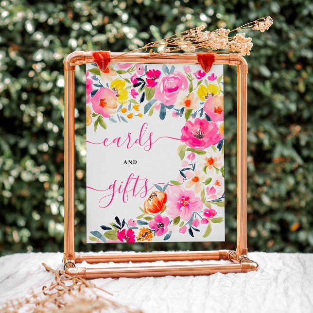 Póster Signo bohemiano audaz floral de acuarela (Bohemian bold floral watercolor bridal cards and gifts sign)