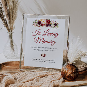 Póster signo conmemorativo del boda floral borgoñoso y ru