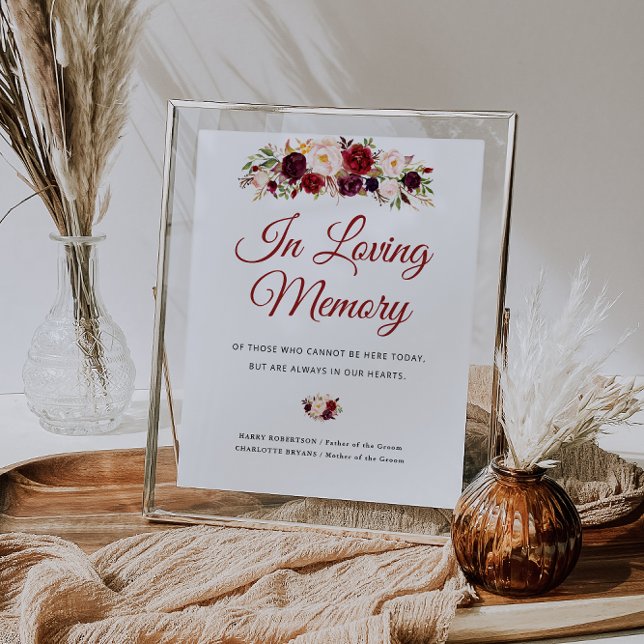 Póster signo conmemorativo del boda floral borgoñoso y ru (Subido por el creador)
