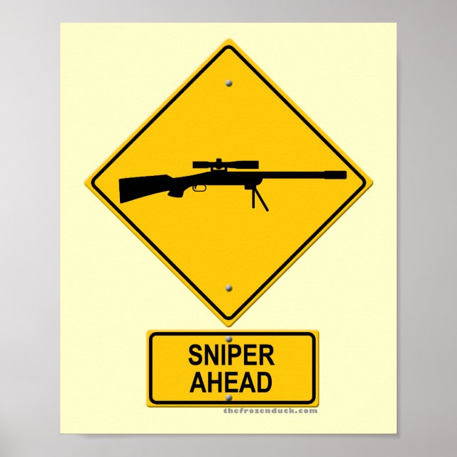 Póster Signo de advertencia de Sniper Ahead (Frente)