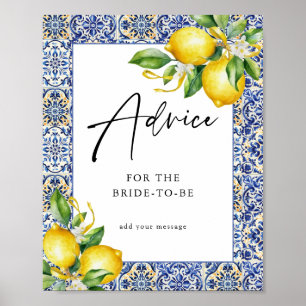Póster Signo de aviso de ducha de novia lemones mediterrá