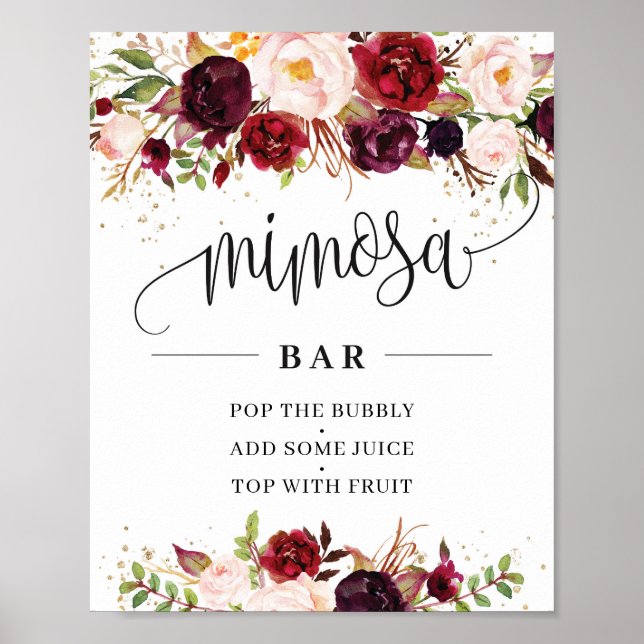 Póster Signo de bar de mimosa floral burgundy marsala de  (Frente)