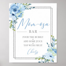 Póster Signo de barra azul floral de plata geométrica mam