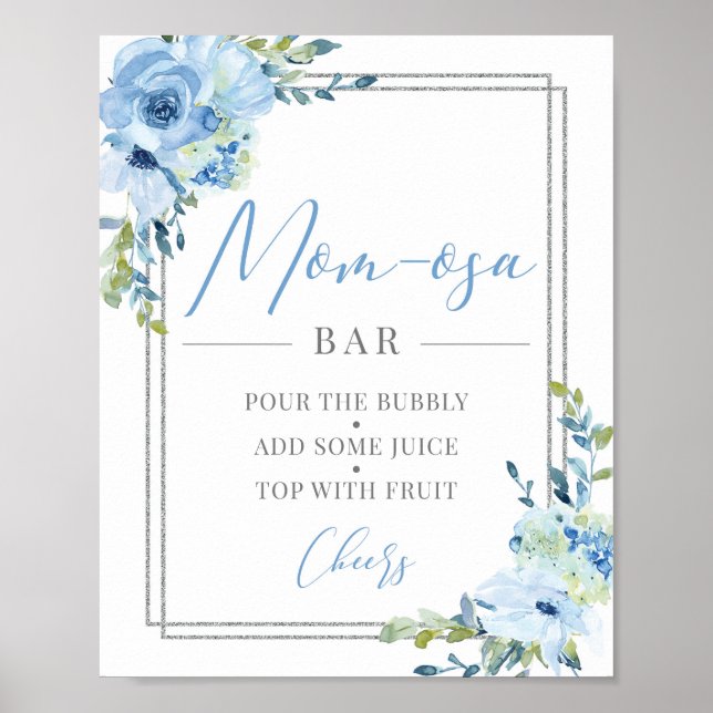 Póster Signo de barra azul floral de plata geométrica mam (Frente)