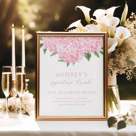 Póster Signo de barra de bebidas de Hydrangea rosa