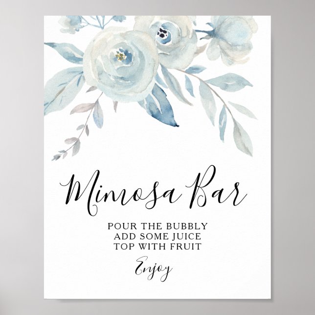 Póster signo de barra de mimosa floral azul claro (Frente)