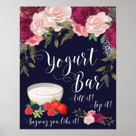 Póster signo de barra de yogur boda marina rosa floral