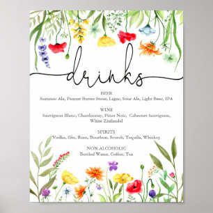 Póster Signo de bebidas de primavera de flores silvestres
