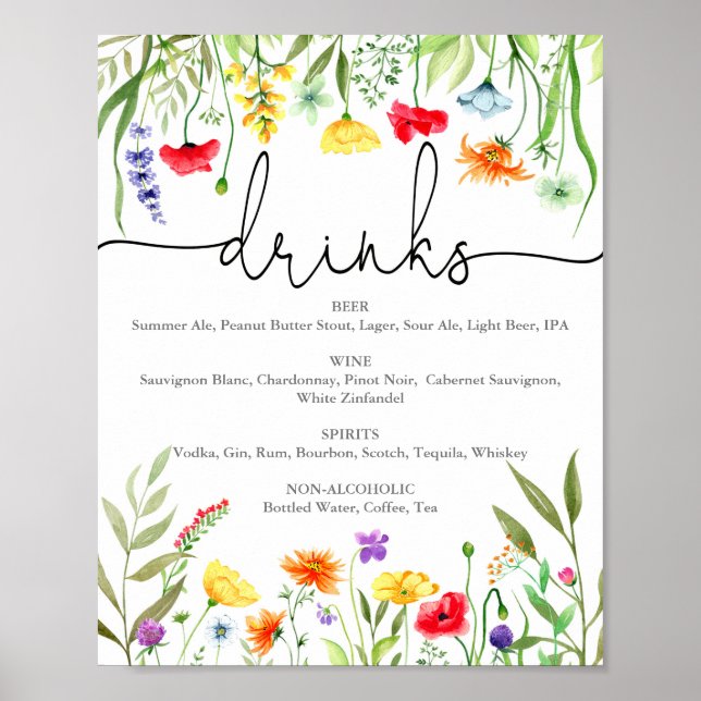 Póster Signo de bebidas de primavera de flores silvestres (Frente)