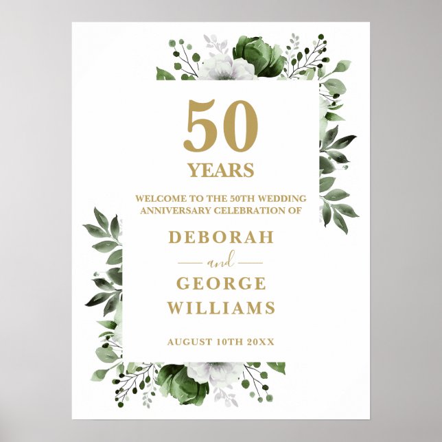 Póster Signo de bienvenida a 50 años de Boda de oro flora (Frente)