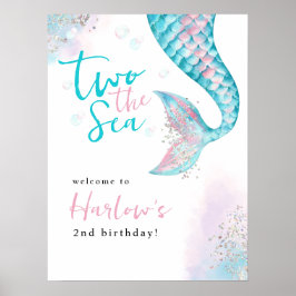 Póster Signo de bienvenida a cumpleaños de dos sirenas ma