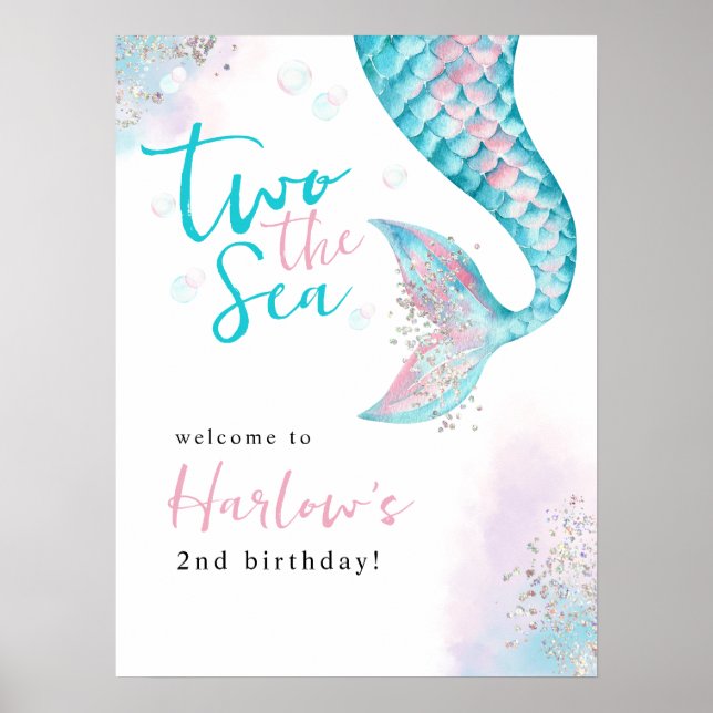 Póster Signo de bienvenida a cumpleaños de dos sirenas ma (Frente)