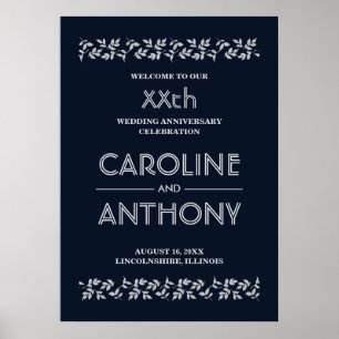 Póster Signo de bienvenida a la Boda Navy Blue Silver